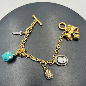 Juicy Couture Lim Ed Vintage Turquoise Skull Pineapple Cameo Dagger Y2K Bracelet